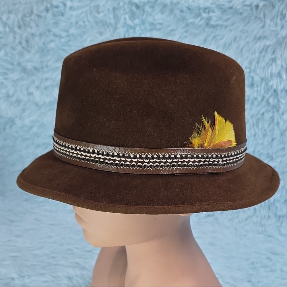 Stetson Mallory 4X Beaver Brown Western Hat Double D Pinch Fedora Feather
